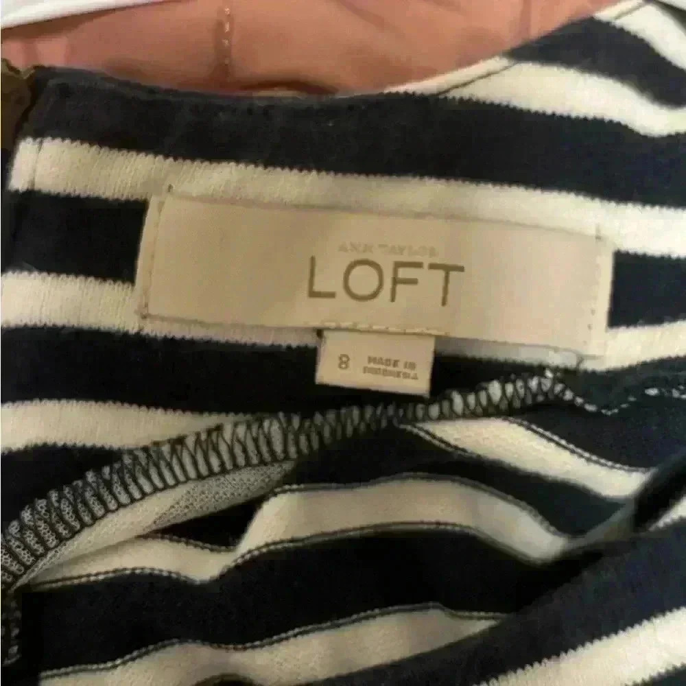 Anne Taylor Loft  Navy and White Striped Sailor Dress Size 8 - Picture 3 of 3